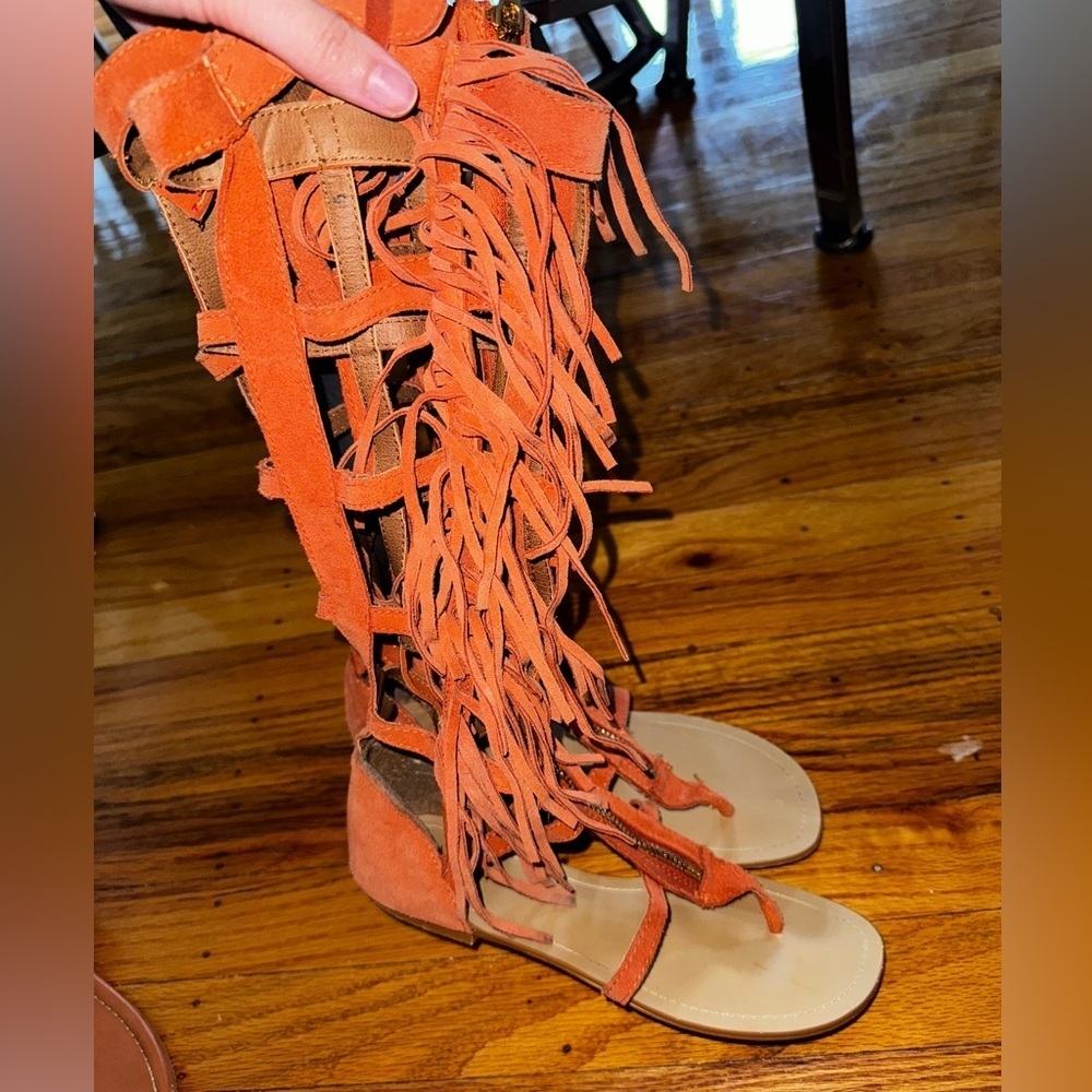 Fringe gladiator sandals